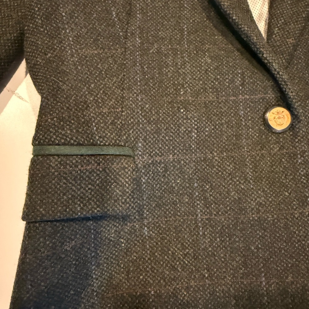Zara Basic Dark Hunter Green Gray Tweed Plaid Lambswool Blazer- Size L - Picture 7 of 11